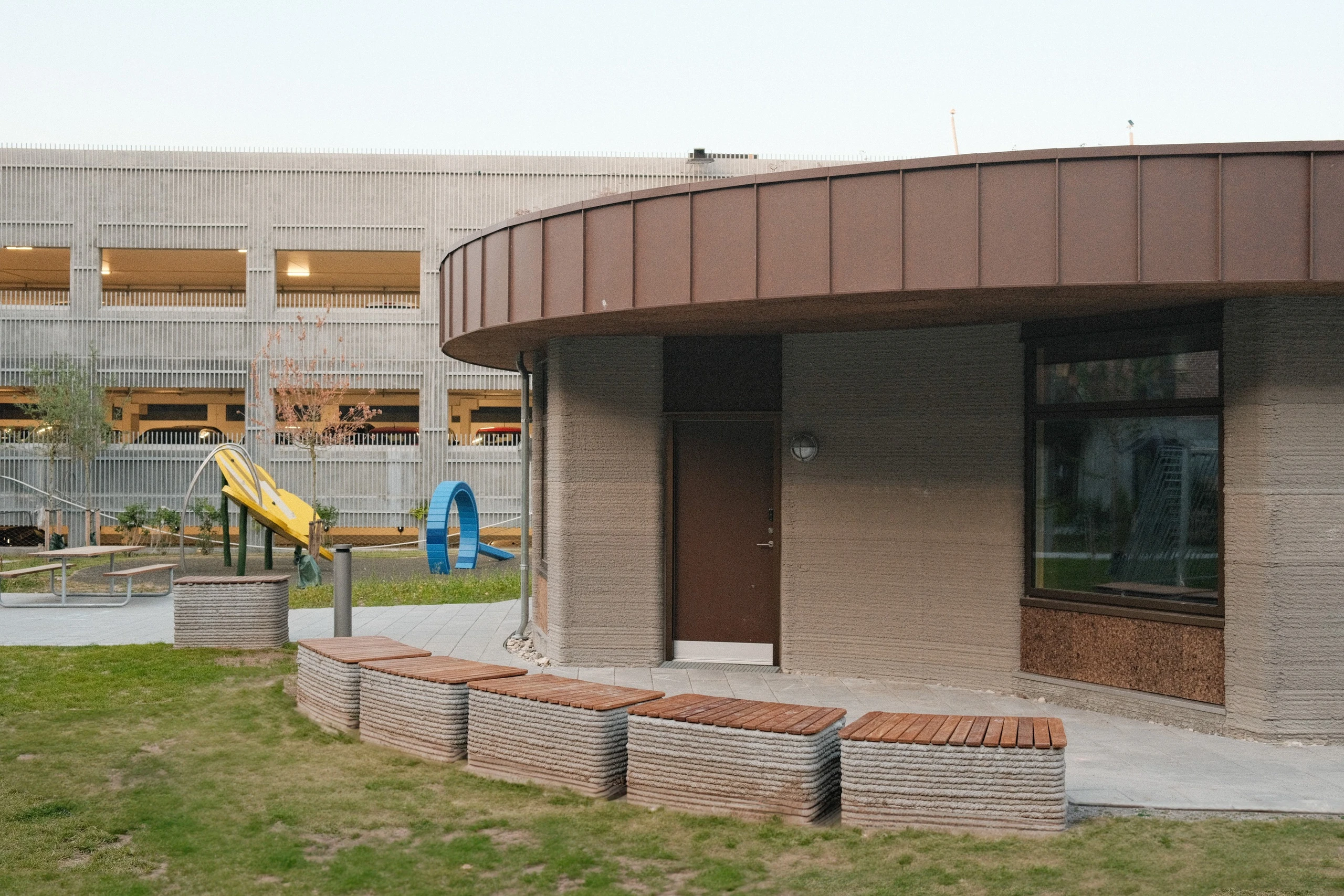 Image of the 3D-printed Community House completed