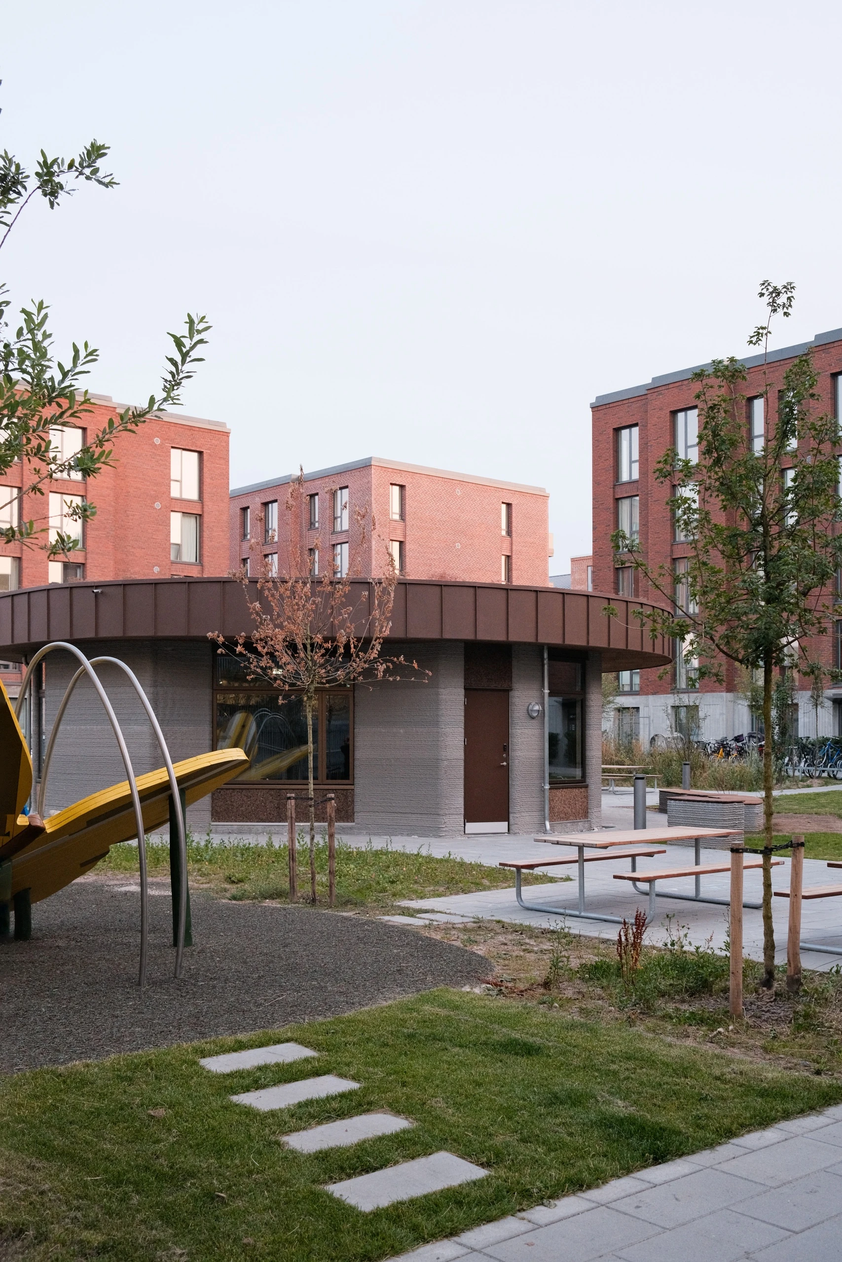 Image of the 3D-printed Community House completed