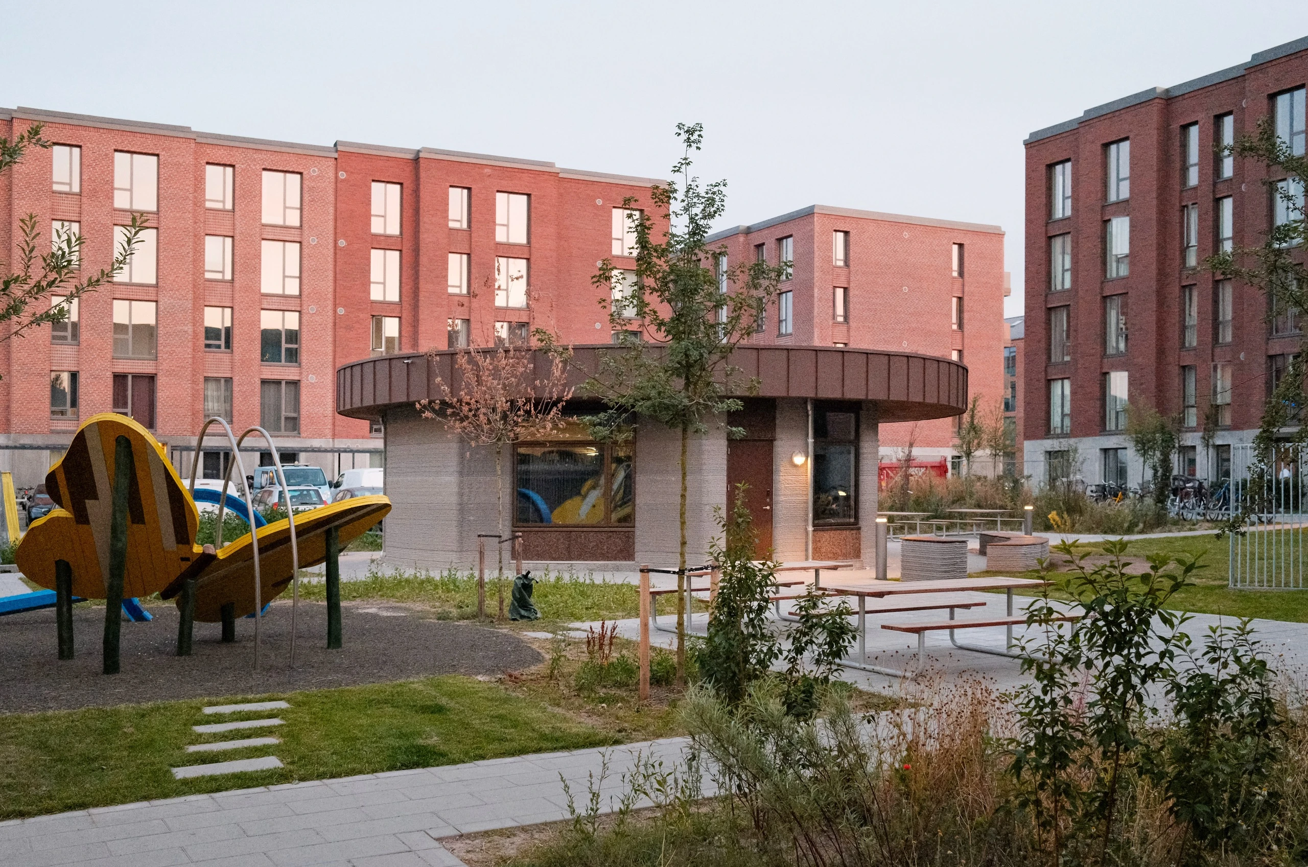 Image of the 3D-printed Community House completed