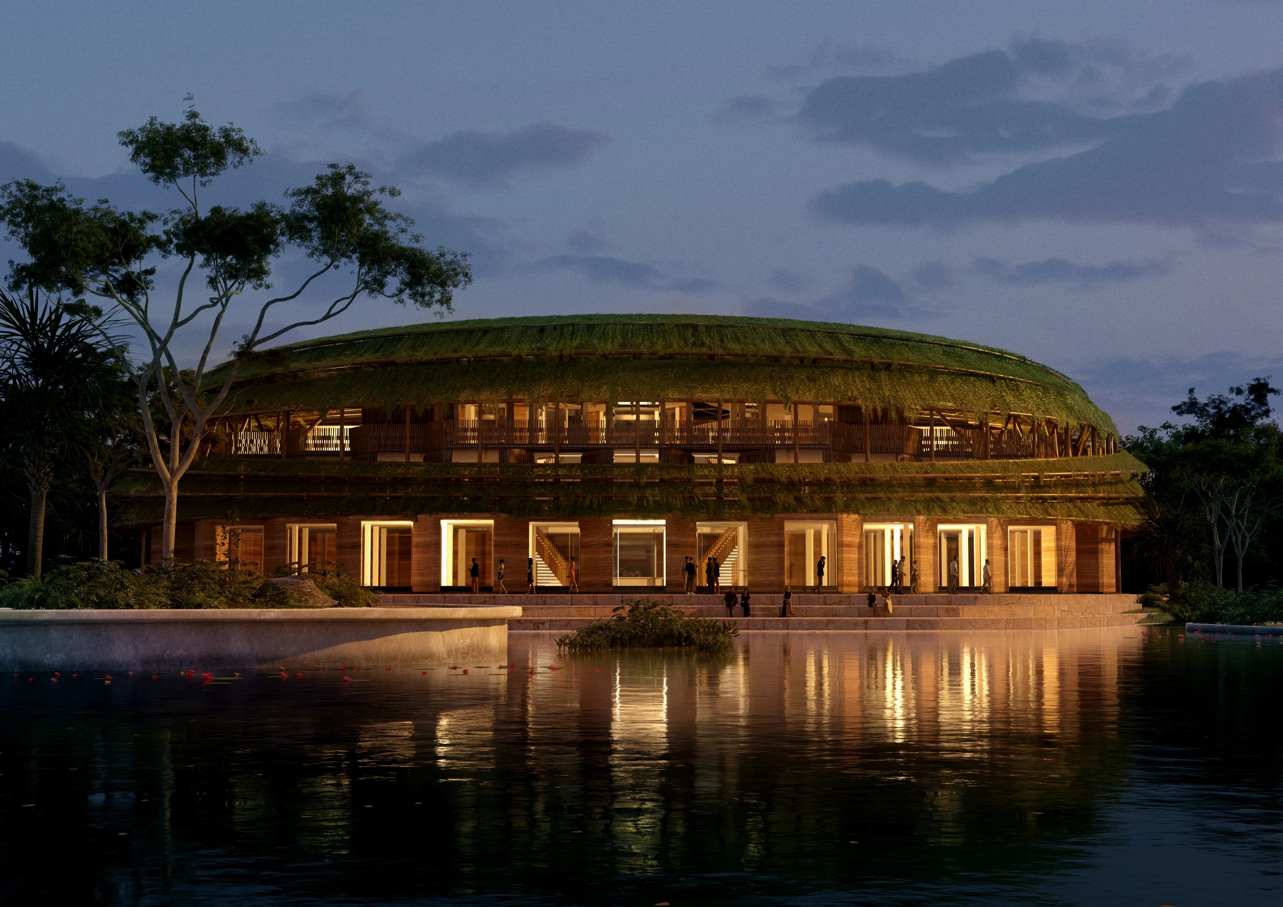 Render of the Green Eye, exterior, at night