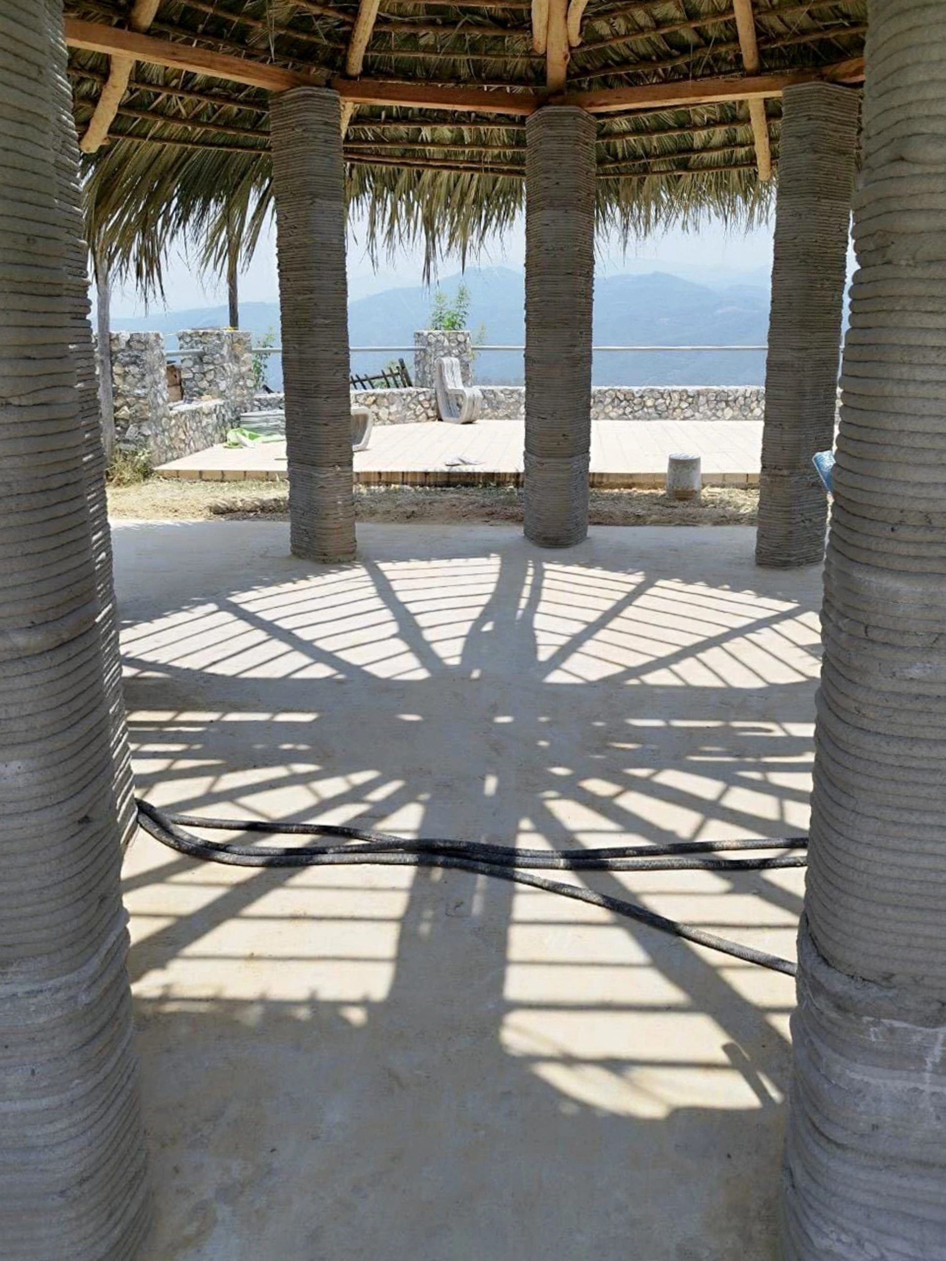 Image of mirador pavilion build progress ceiling shadow