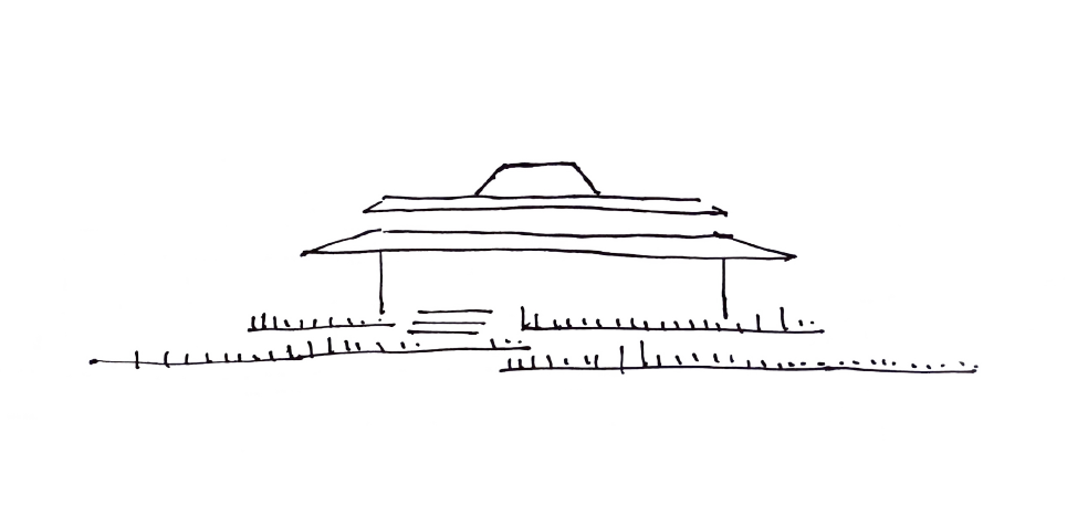 Simple line drawing of one of the buildings